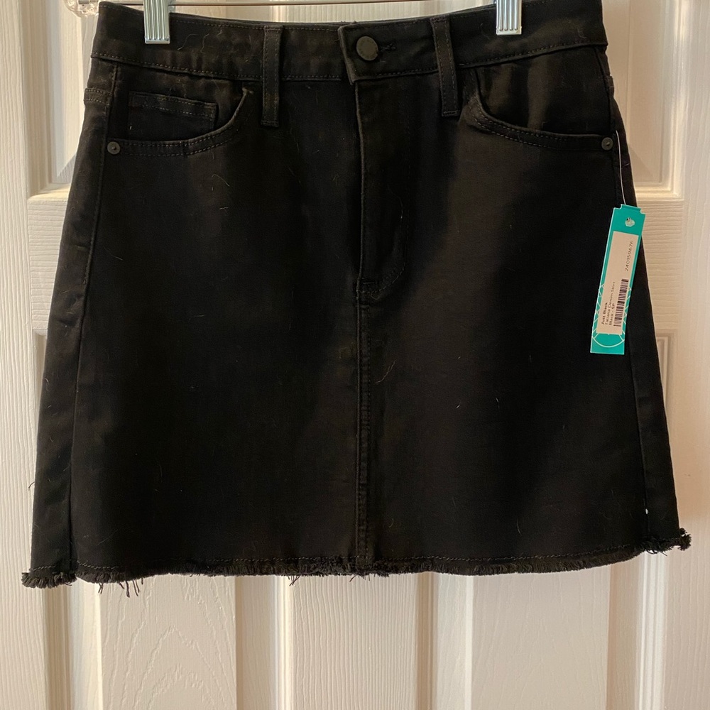 NWT Black denim frayed skirt
